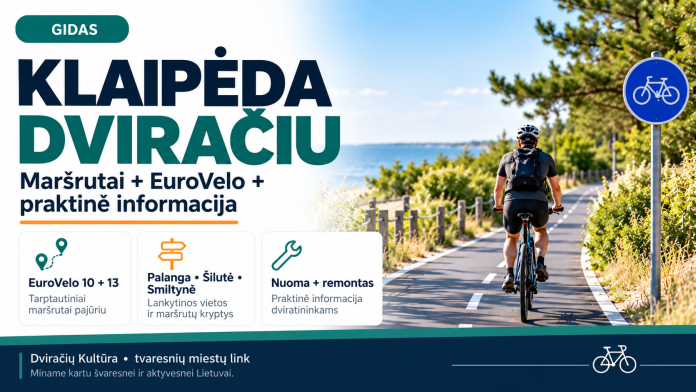 Klaipėdos dviračių maršrutų, EuroVelo 10 ir 13 bei praktinės informacijos gido iliustracija