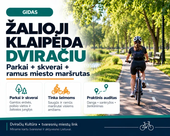 Žaliosios Klaipėdos dviračių maršruto per parkus ir skverus gido iliustracija